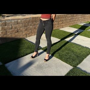 Black dark wash Free People low rise skinny jeans